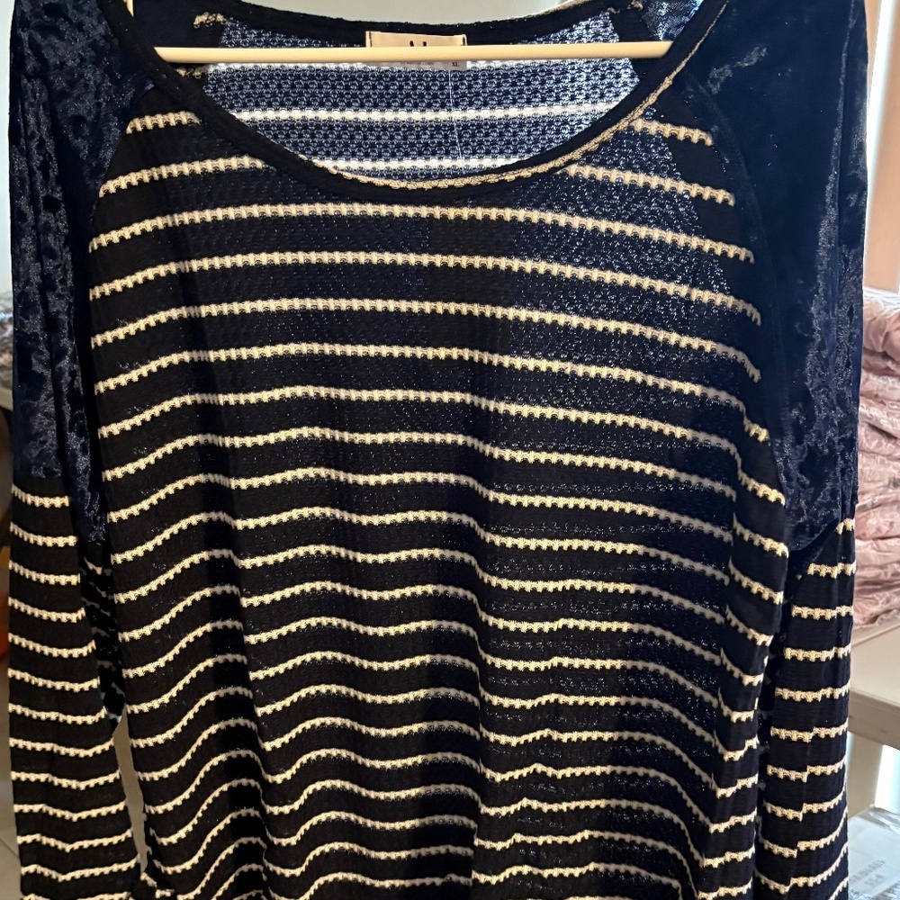 Navy blue and cream striped shirt
